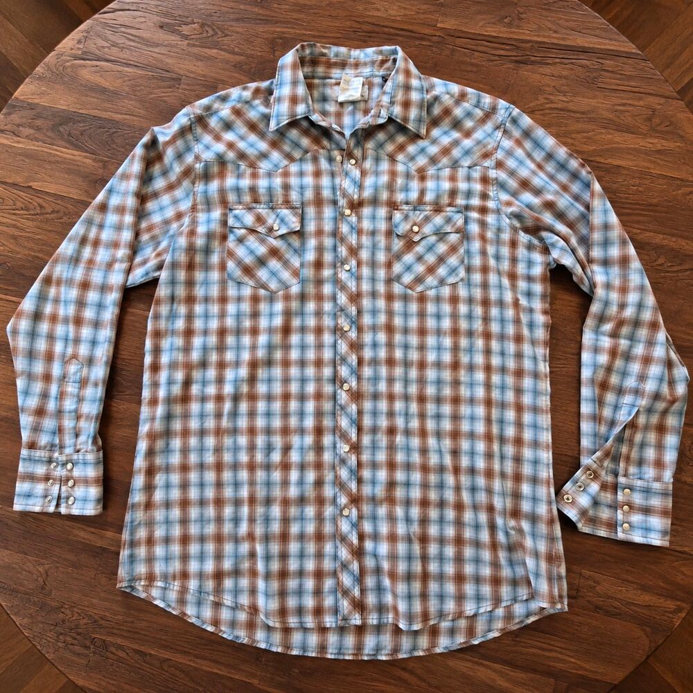 Wrangler Twenty X Pearl Snap Shirt Mens XL Tall Plaid Western Cowboy Long Sleeve